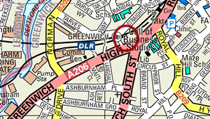 Detailed map of Greenwich Playhouse location